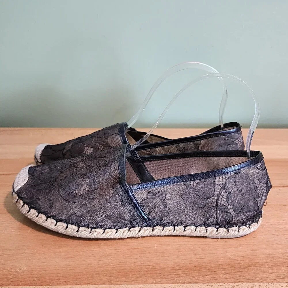 Valentino Garavani Black Lace Espadrille Loafers Flats Lighweight Designer sz 37